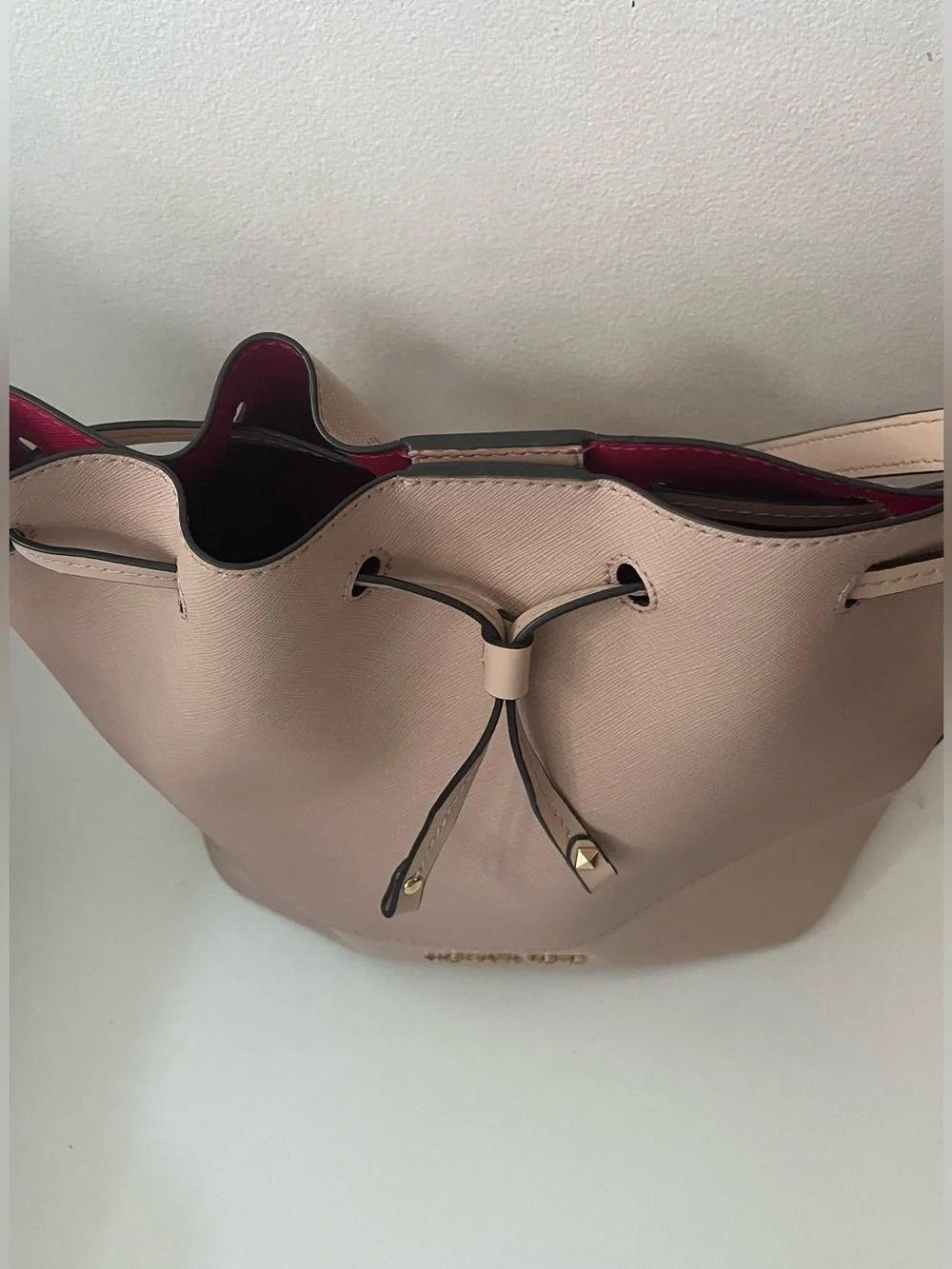 Michael Kors Blush Pink Drawstring Saffiano Bucket Tote